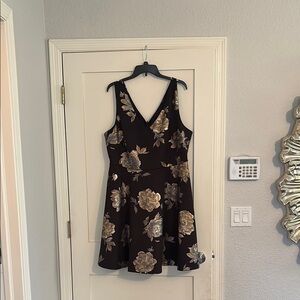 Soprano Gold and Black Fit and Flare Mini Dress